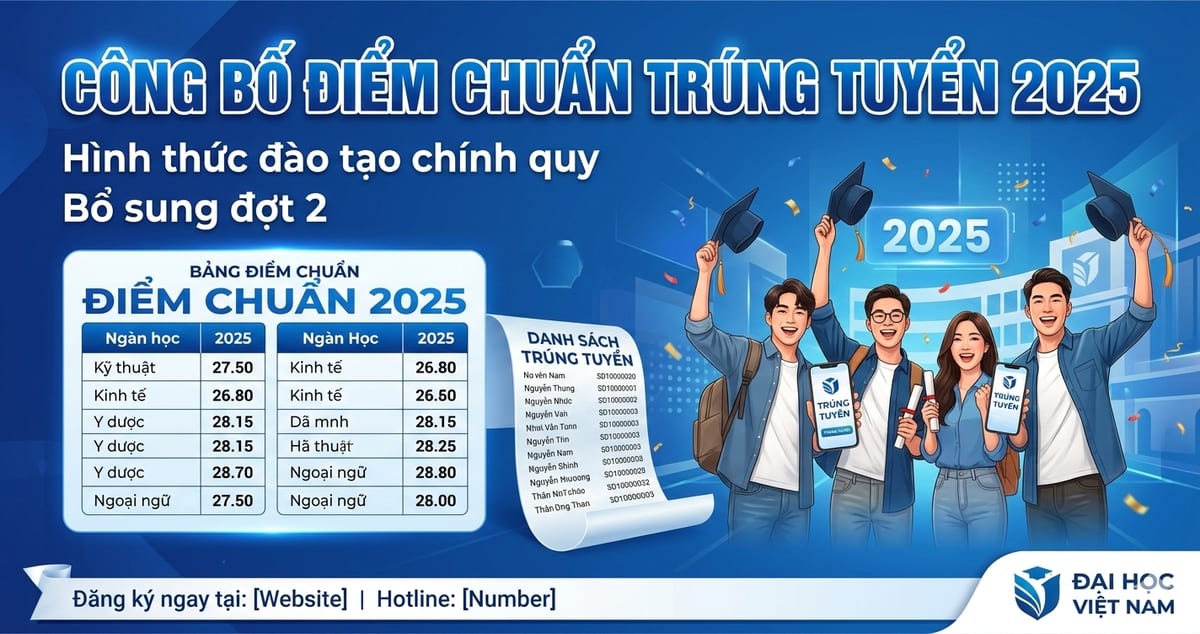 Quyết định công bố điểm chuẩn trúng tuyển đại học hình thức giáo dục chính quy năm 2025 (bổ sung đợt 2)
