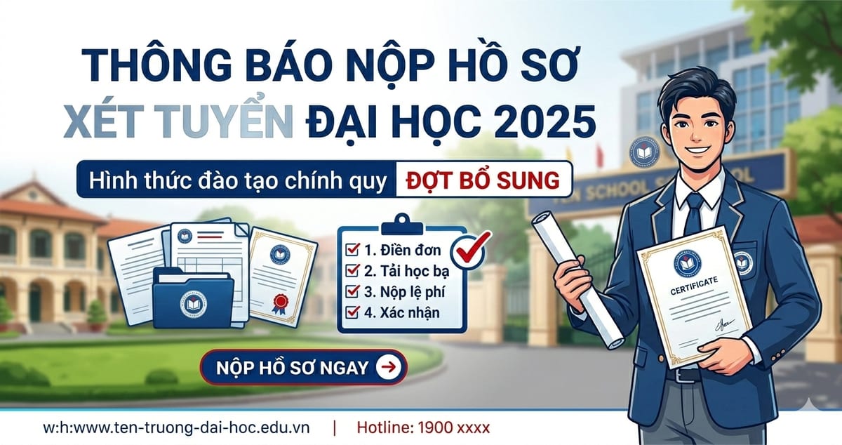 Thông báo về việc nộp hồ sơ đăng ký xét tuyển đại học hình thức đào tạo chính quy năm 2025 (đợt bổ sung)