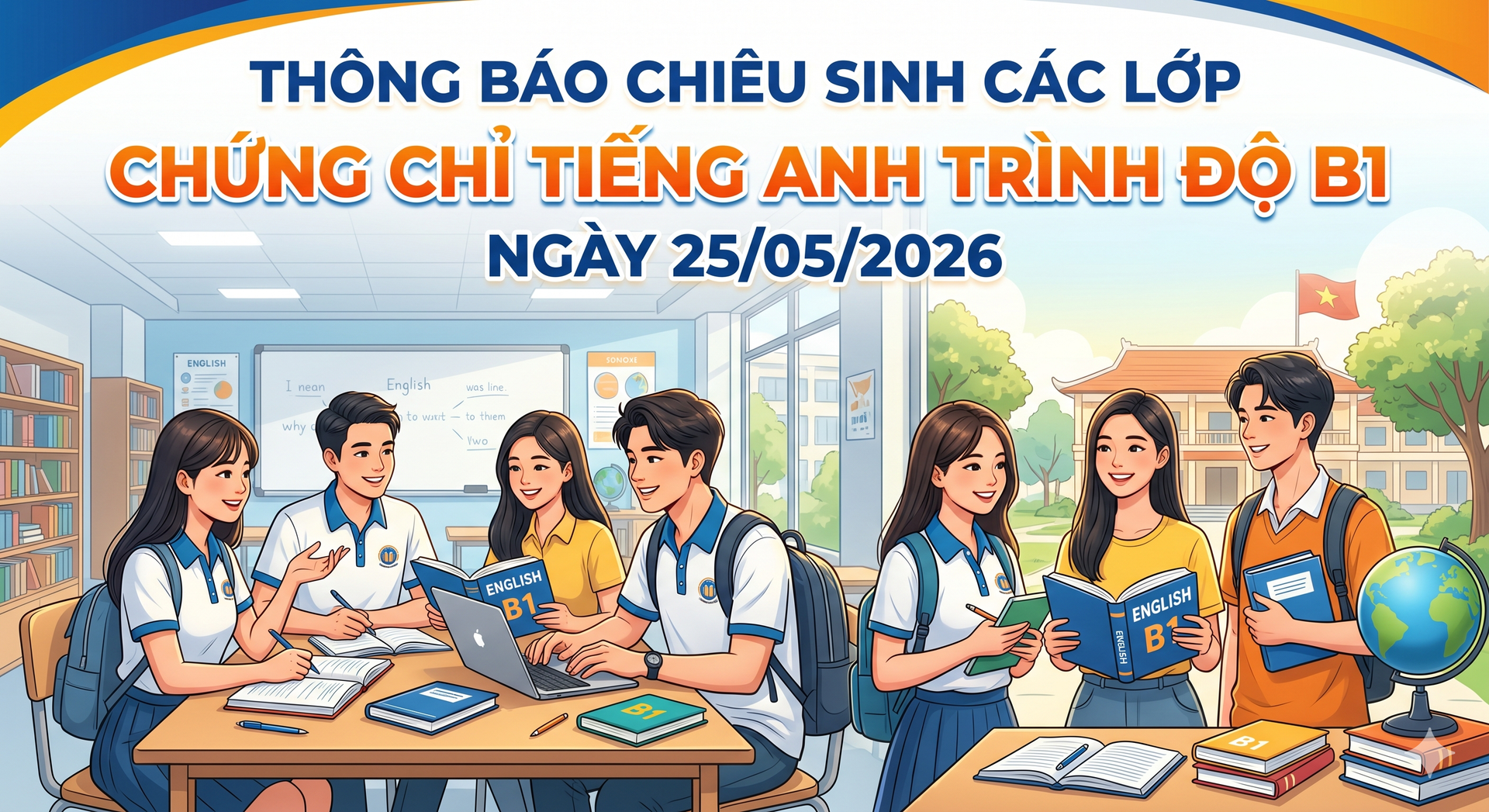Thông báo chiêu sinh các lớp Chứng chỉ tiếng Anh trình độ B1 ngày 25/05/2026
