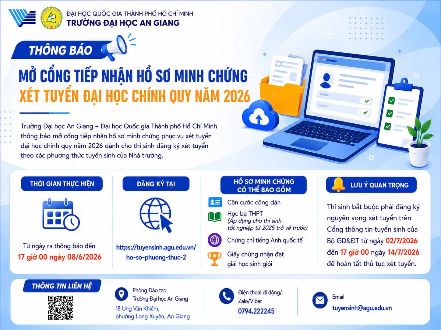 Thông báo về việc mở cổng tiếp nhận hồ sơ minh chứng xét tuyển đại học chính quy năm 2026