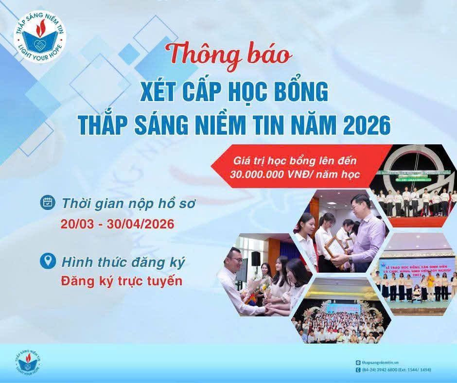 THÔNG BÁO CHƯƠNG TRÌNH XÉT CẤP HỌC BỔNG “THẮP SÁNG NIỀM TIN” NĂM 2026