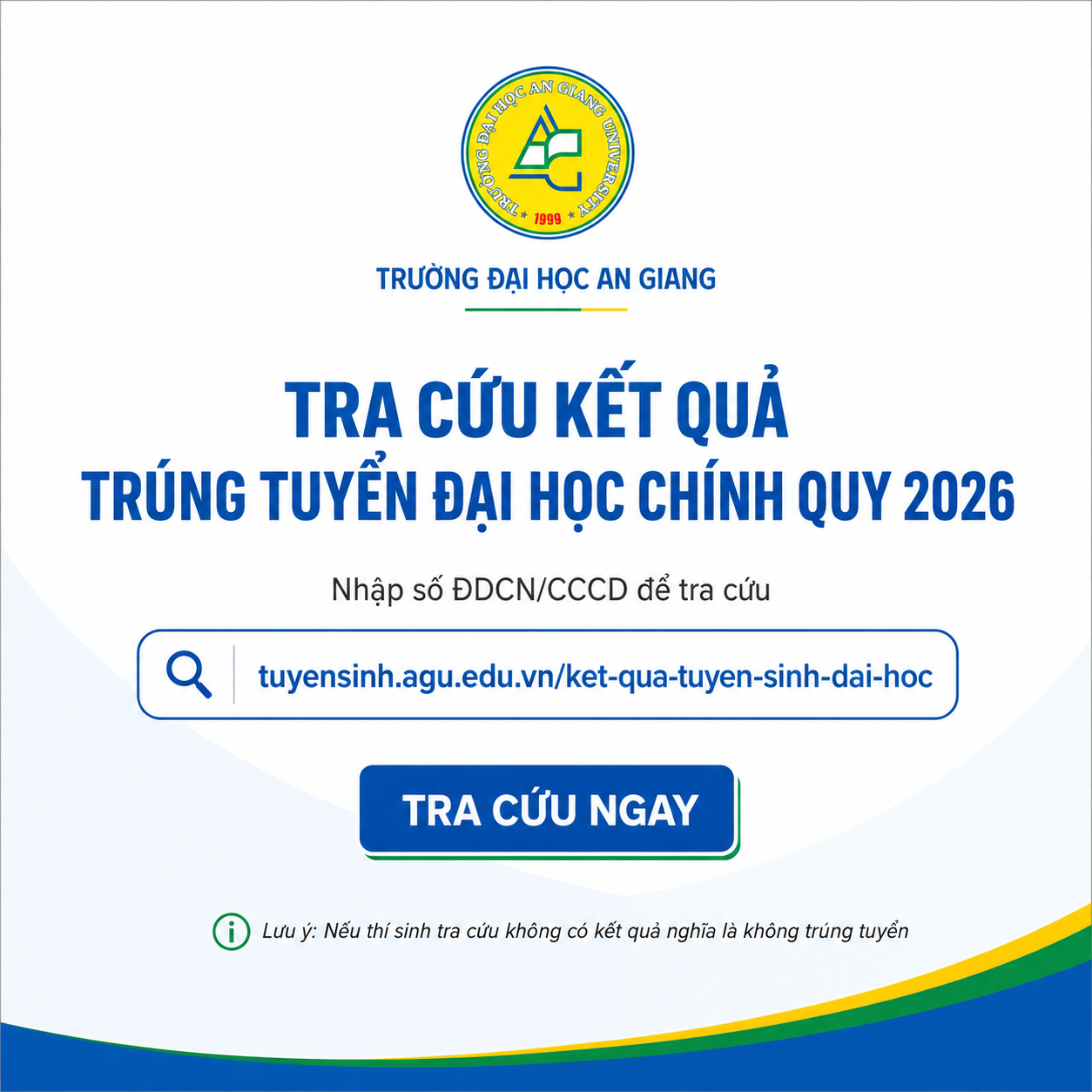 Tra cứu kết quả trúng tuyển đại học chính quy năm 2026 của Trường Đại học An Giang, ĐHQG-HCM
