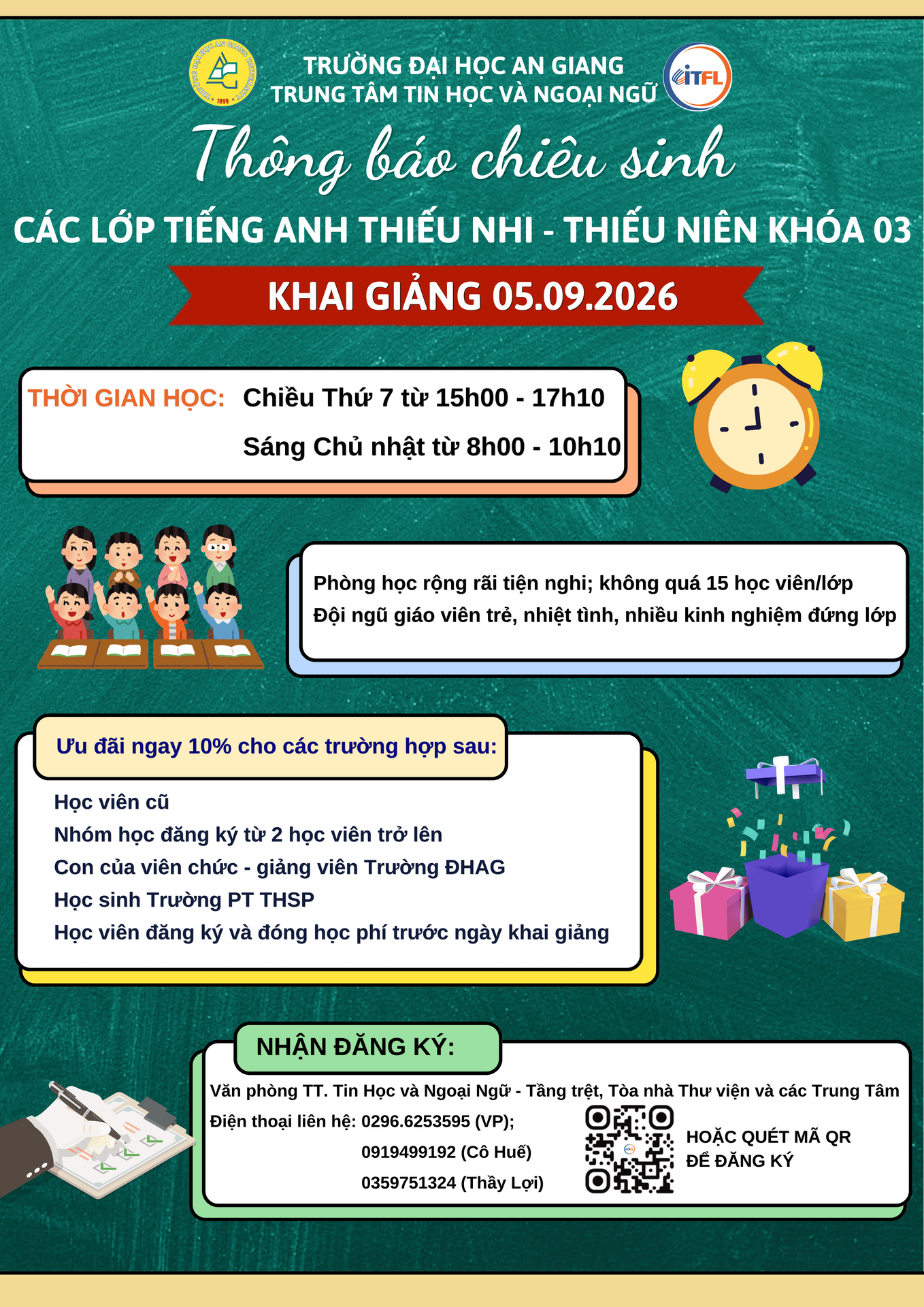 [TT Tin học và Ngoại ngữ] Thông báo chiêu sinh các lớp tiếng anh Thiếu nhi – Thiếu niên (Khóa 03) ngày 05/09/2026