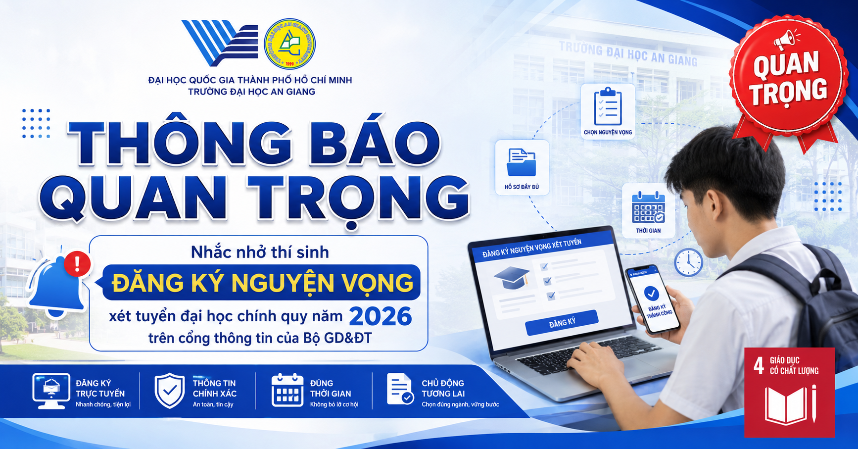 Thông báo quan trọng về việc nhắc nhở thí sinh đăng ký nguyện vọng  xét tuyển đại học chính quy năm 2026