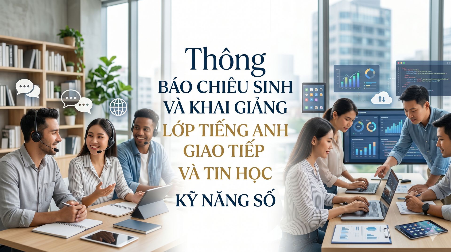 Thông báo Chiêu sinh và Khai giảng lớp Tiếng Anh giao tiếp và Tin học ứng dụng kỹ năng số