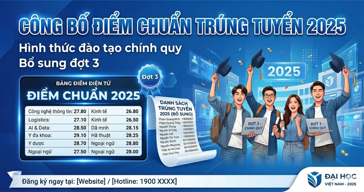 Quyết định công bố điểm chuẩn trúng tuyển đại học hình thức giáo dục chính quy năm 2025 (bổ sung đợt 3)
