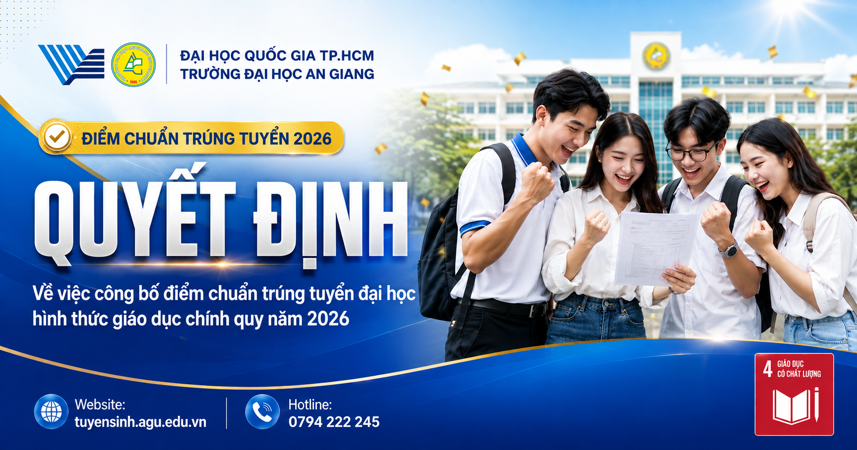 Quyết định về việc công bố điểm chuẩn trúng tuyển đại học hình thức giáo dục chính quy năm 2026