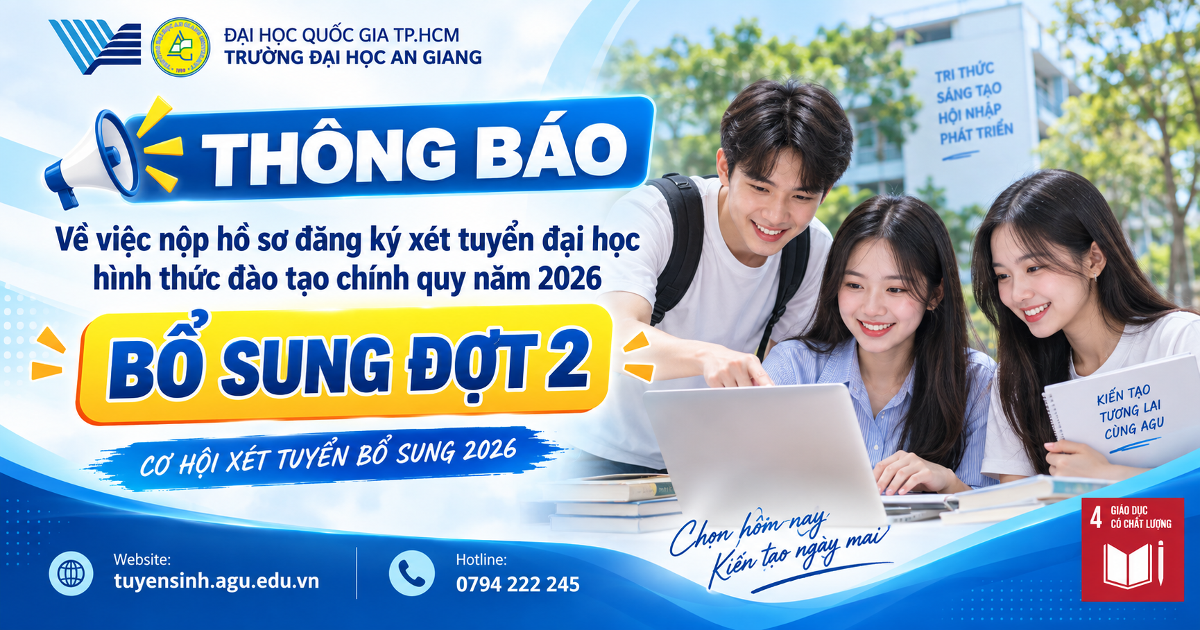 Thông báo việc nộp hồ sơ đăng ký xét tuyển đại học hình thức đào tạo chính quy năm 2026  (bổ sung đợt 2)